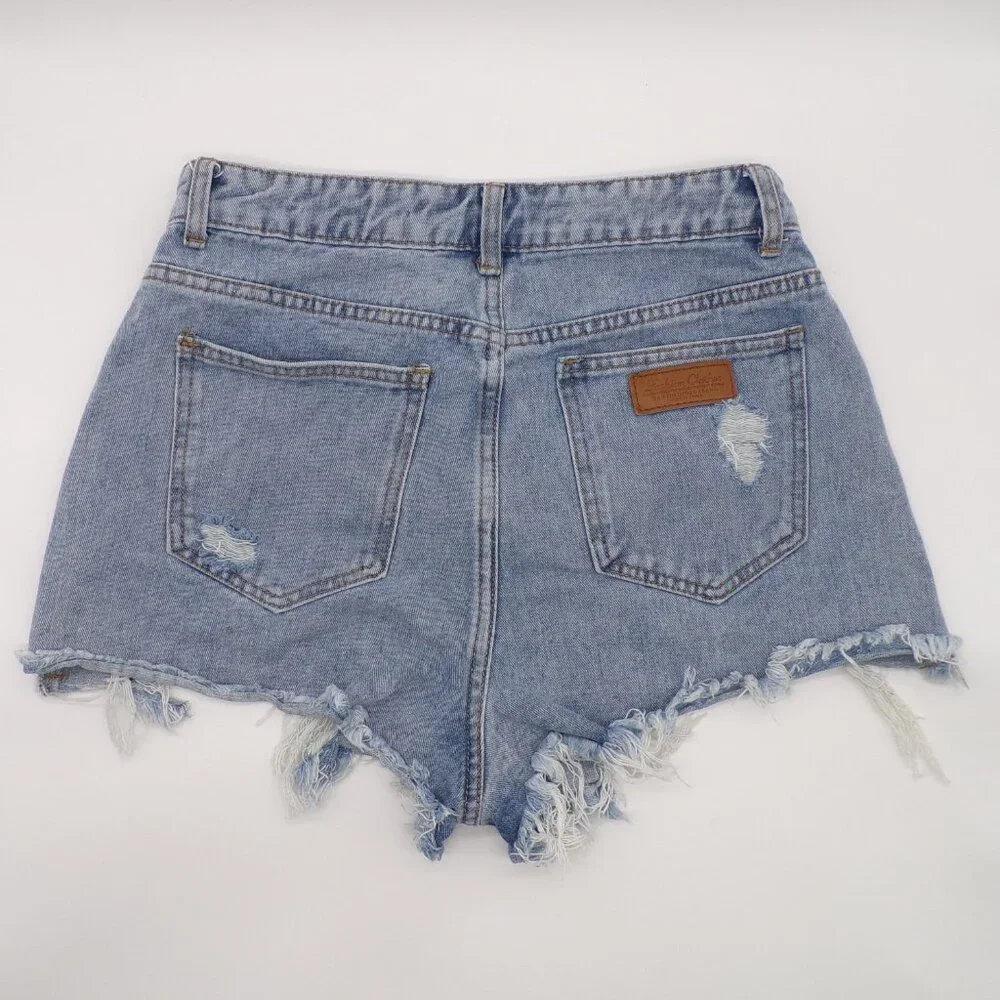 Shein Distressed Cut Off Jean Shorts Women 6 Frayed Holes Concert Festival Short - Picture 6 of 9